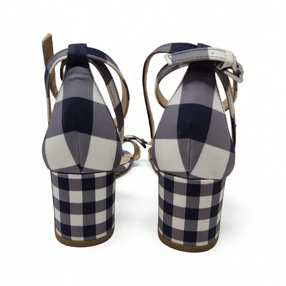 Draper James Gingham Block Heel Sandals Open Toe Knot Ankle Strap Size 8.5